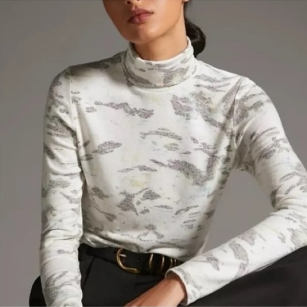 Anthropologie Cream and Gray Turtleneck Top